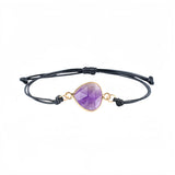 Handcrafted Triangle Crystal Bracelet, Sliding Knot Adjustable Black Braided Rope Natural Stone Minimalist Boho Jewelry for Daily Wear #SB3130