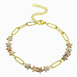 Natural Stone Star Bead Bracelet Stainless Steel Paperclip Link Chain Adjustable Layering Wrist Bracelets for Female #SB3162