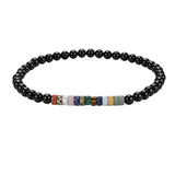4MM Black Onyx Round Bead Stretch Bracelet Flat Heishi SpacerGemstone Bead Unisex Elastic Stackable Healing Wrist Jewelry #SB3156