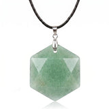 22mm Faceted Hexagon Natural Stone Necklace Healing Crystal Pendant with Black Rope Chain Jewelry Gift