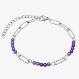 Stainless Steel Paperclip Chain Bracelet 4mm Natural Gemstone Bead Adjustable Dainty Layering Bracelet for Women #SB3161