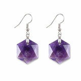 22mm Faceted Hexagon Natural Stone Dangle Earrings Healing Crystal Drop Hook Earrings for Women Men Gift