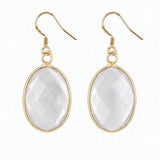 Natural Gemstone Faceted Oval Gold Bezel Fish Hook Dangle Earrings Gold Plated Crystal Drop Earrings Women Jewelry Gift