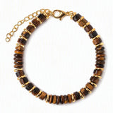 Natural Stone 6mm Disc Bead Gold Plated Bracelet Adjustable Chain Heishi Wheel Bead Gemstone Bracelet for Women #SB3142