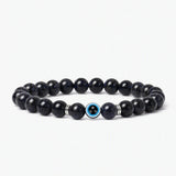 8mm Natural Round Gemstone Evil Eye Stretch Bracelet, Elastic Cord Protection Crystal Beaded Wristband Unisex Multi‑Stone Choice Spiritual Gift #SB3143