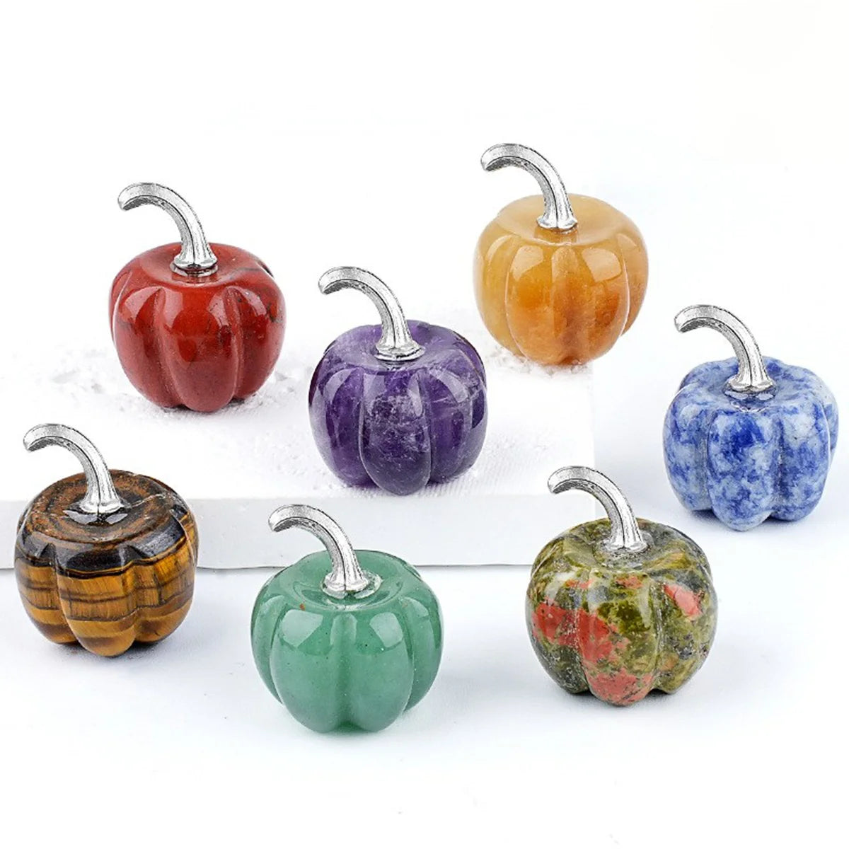 20mm Mini Crystal Pumpkin Pendant Gemstone Charm for Halloween Home office Decoration Handmade Craved