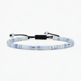 Dainty 4MM Gemstone Heishi Braided Bracelet Silver Accent Spacer Beads Handmade Woven Stackable Bracelet for Women #SB3151