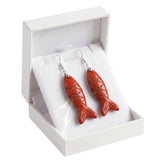 Hand Carved Gemstone Fish Earrings for Women Crystal Dangle Earrings with Hypoallergenic Hooks Healing Stone Jewelry Gift Box