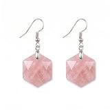 22mm Faceted Hexagon Natural Stone Dangle Earrings Healing Crystal Drop Hook Earrings for Women Men Gift