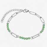 Stainless Steel Paperclip Chain Bracelet 4mm Natural Gemstone Bead Adjustable Dainty Layering Bracelet for Women #SB3161