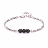 Natural Healing Crystal 3 Beads Bracelet Stainless Steel Wheat Chain Adjustable Unisex Gemstone Wrist Bracelets for Men Women #SB3155