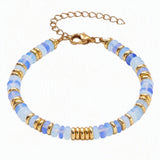 Natural Heishi Disc Stone Bead Bracelet Gold Spacer Beads Adjustable Chain Healing Gemstone Handmade Jewelry For Women #SB3139