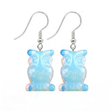 Hand Carved Crystal Owl Pendant Dangle Earrings for Women Men 25MM Animal Fashion Drop Ear Jewelry #PE2329