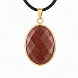 Gemstone Faceted Oval Gold Bezel Pendant Black Wax Rope Necklace Gift Multiple Stone Options Healing Crystal Necklace