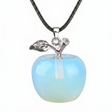 Natural Gemstone Apple Necklace for Women Men Healing Chakra Hand-Carved Crystal Pendant with Adjustable 18" Black Cord SN1371