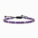 Dainty 4MM Gemstone Heishi Braided Bracelet Silver Accent Spacer Beads Handmade Woven Stackable Bracelet for Women #SB3151