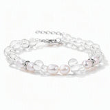 Handmade Healing Crystal Chip Bracelet Freshwater Pearl Beads Silver Extension Chain Women Fashion Stackable Bracelet #SB3136