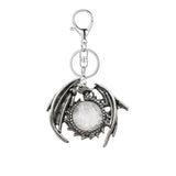 Vintage Silver Dragon Medallion Keychain, Genuine Healing Stone Chakra Amulet Keyring, Mythical Protection Car Key Holder Accessory