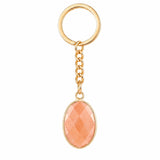 Oval Faceted Natural Crystal Gold Plated Keychain Multiple Stone Option Healing Stone Key Chain for Bag Decor