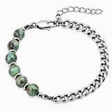 8MM Natural Stone Bead Stainless Steel Curb Chain Bracelet Unisex Healing Crystal Adjustable Men Women Stackable Jewelry #SB3152