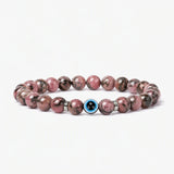 8mm Natural Round Gemstone Evil Eye Stretch Bracelet, Elastic Cord Protection Crystal Beaded Wristband Unisex Multi‑Stone Choice Spiritual Gift #SB3143