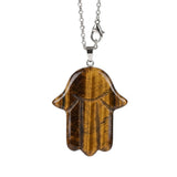 Hamsa Hand Natural Crystal Pendant Necklace Silver O Chain Evil Eye Lucky Healing Spiritual Jewelry For Women Daily Wear