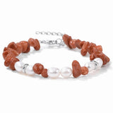 Handmade Healing Crystal Chip Bracelet Freshwater Pearl Beads Silver Extension Chain Women Fashion Stackable Bracelet #SB3136