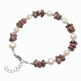 Natural Freshwater Pearl & Stone Bracelet Irregular Gemstone Chip Bead Silver Plated Adjustable Chain Bracelet for Women Gift