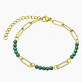 Gold Stainless Steel Paperclip Chain Bracelet Tiny Gemstone Bead Adjustable Dainty Layering Bracelets for Women #SB3161G