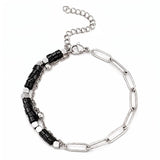 Natural Gemstone Heishi Bead Paperclip Chain Bracelet Stainless Steel Adjustable Layering Bracelet Women Fashion Jewelry #SB3163