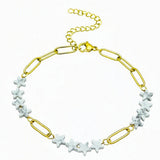 Natural Stone Star Bead Bracelet Stainless Steel Paperclip Link Chain Adjustable Layering Wrist Bracelets for Female #SB3162