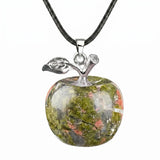 Natural Gemstone Apple Necklace for Women Men Healing Chakra Hand-Carved Crystal Pendant with Adjustable 18" Black Cord SN1371