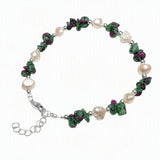 Natural Freshwater Pearl & Stone Bracelet Irregular Gemstone Chip Bead Silver Plated Adjustable Chain Bracelet for Women Gift