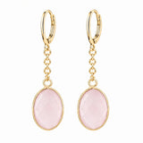Stainless Steel Leverback Dangle Earrings Gold Plated Oval Faceted Natural Gemstone Drop Earrings Women Crystal Jewelry