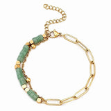 4mm Natural Stone Heishi Bead Bracelet Gold Stainless Steel Paperclip Chain Adjustable Multi-Color Gemstone Layering Jewelry #SB3163