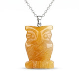 25mm Healing Crystal Owl Gemstone Necklace for Women men Hand Craved Animal Charms Jewelry Healing Chakra SN2329