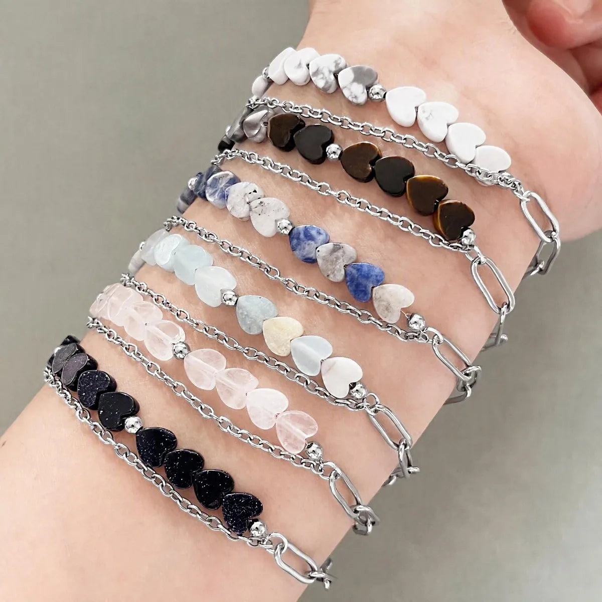 6MM Heart Shape Gemstone Paperclip Chain Bracelet Stainless Steel Adjustable Dainty Stackable Women Jewelry #SB3164