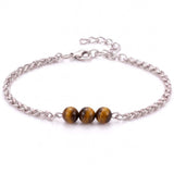 Natural Healing Crystal 3 Beads Bracelet Stainless Steel Wheat Chain Adjustable Unisex Gemstone Wrist Bracelets for Men Women #SB3155