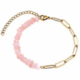 Natural Crystal Chip Beaded Bracelet Stainless Steel Paperclip Link Chain Adjustable Healing Gemstone Jewelry for Women #SB3165