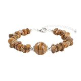 Natural Chip Gemstone Bracelet 12mm Round Focal Bead  Adjustable Chain Healing Crystal Boho Stackable Bracelets for Women #SB3158