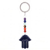 7 Chakra Stone Beads Chain Carved Gemstone Hamsa Hand Keychain Energy Balancing Healing Crystal Bag Charm of Fatima Key Ring  KC0671