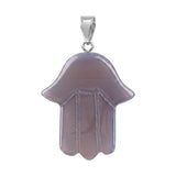 Hamsa Hand Natural Crystal Pendant Necklace Silver O Chain Evil Eye Lucky Healing Spiritual Jewelry For Women Daily Wear