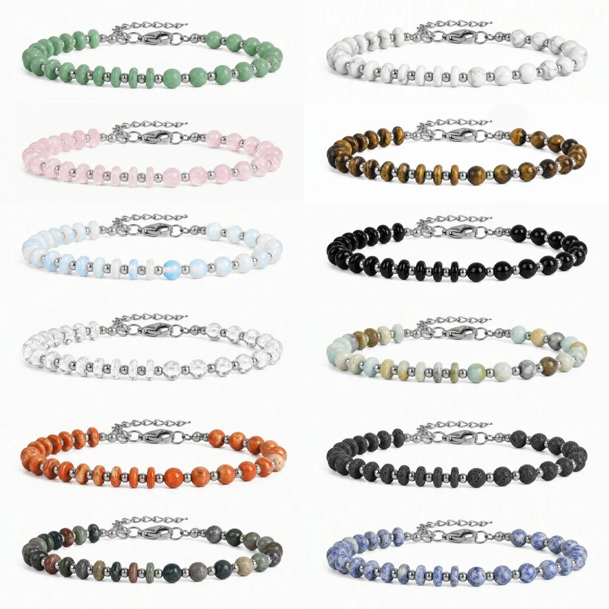 6MM Heishi Disc Spacer Round Bead Gemstone Bracelet Silver Chain Adjustable #SB3145