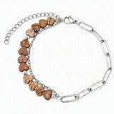 6MM Heart Shape Gemstone Paperclip Chain Bracelet Stainless Steel Adjustable Dainty Stackable Women Jewelry #SB3164