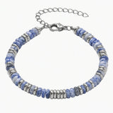 Handmade Flat Disc Stone Bracelet Silver Spacer Beads Lobster Claw Clasp Stackable Heishi Beaded Jewelry For Female Daily Wear #SB3139