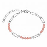 Stainless Steel Paperclip Chain Bracelet 4mm Natural Gemstone Bead Adjustable Dainty Layering Bracelet for Women #SB3161