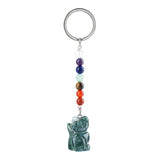 Healing Crystal Stone Cat Keychain Reiki Lucky Charms Keyring Women Bag Car Pendant Charms 7 Chakra Beads Chain
