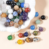 10MM Gemstone Round Ball Pendant Bag Charms for DIY Making Jewelry Silver Lobster Clasp Crystal Sphere Healing Chakra