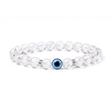 8mm Natural Round Gemstone Evil Eye Stretch Bracelet, Elastic Cord Protection Crystal Beaded Wristband Unisex Multi‑Stone Choice Spiritual Gift #SB3143
