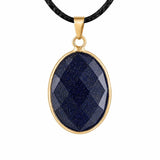 Gemstone Faceted Oval Gold Bezel Pendant Black Wax Rope Necklace Gift Multiple Stone Options Healing Crystal Necklace
